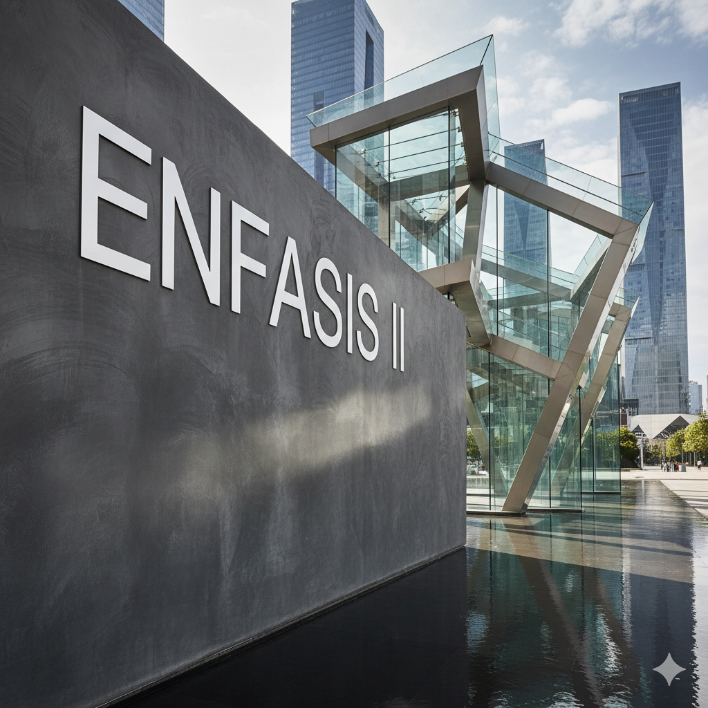 Esta imagen presenta el Curso titulado Enfasis 2 es una imagen en 3D la cual presenta una cuidad manejada por la Inteligencia Artificial